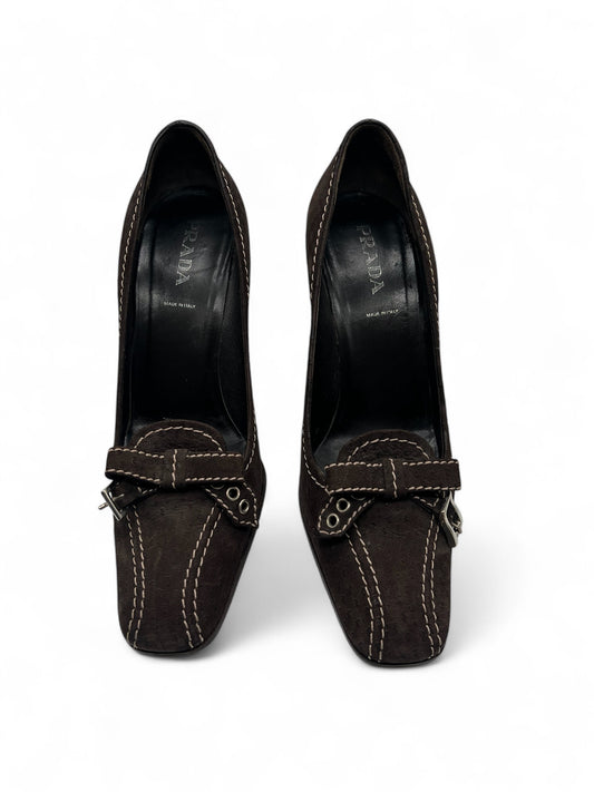 Prada brown suede heel pump