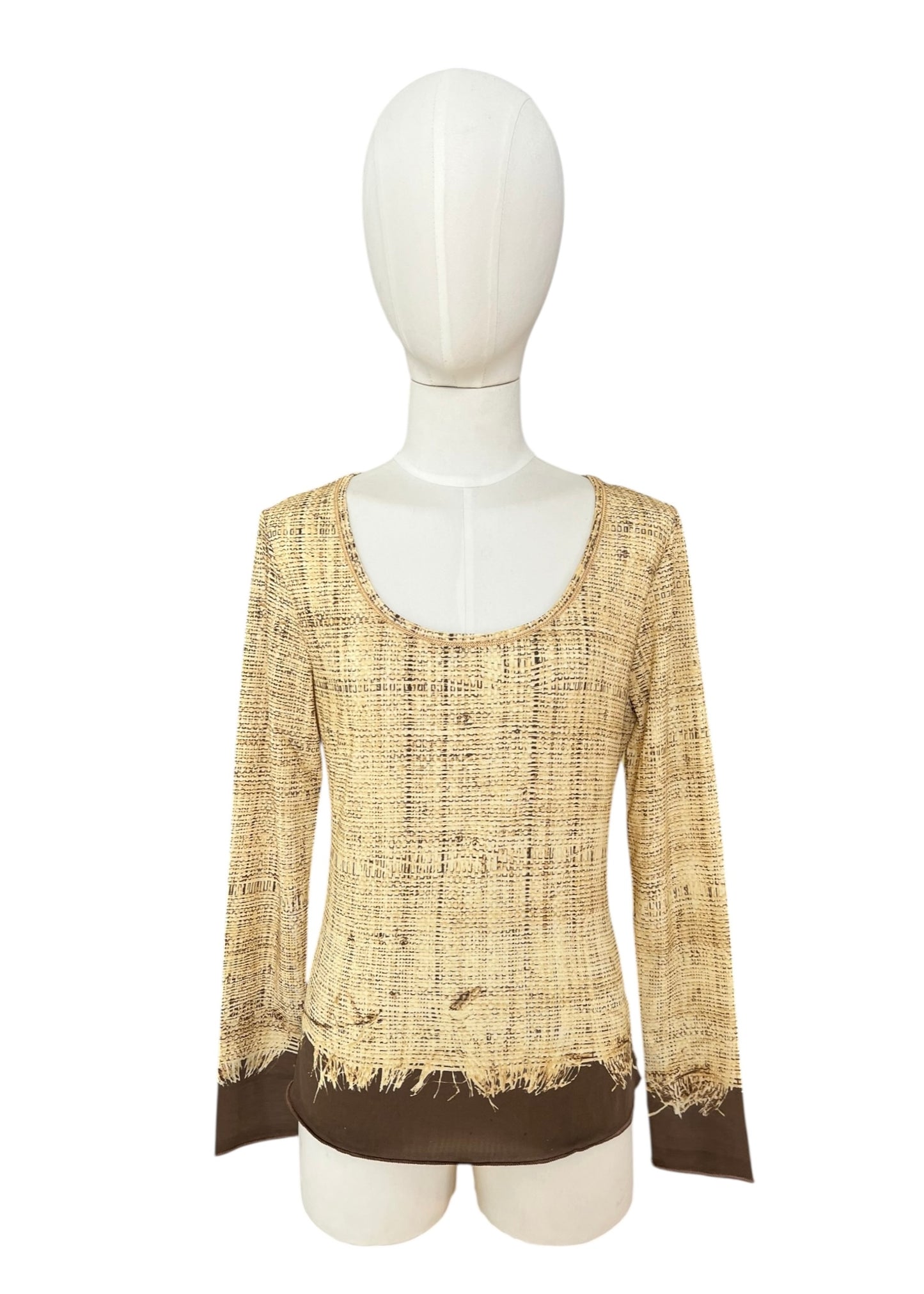 Roberto Cavalli Vintage Printed Long Sleeve Top trompe-l’œil / distressed fabric
