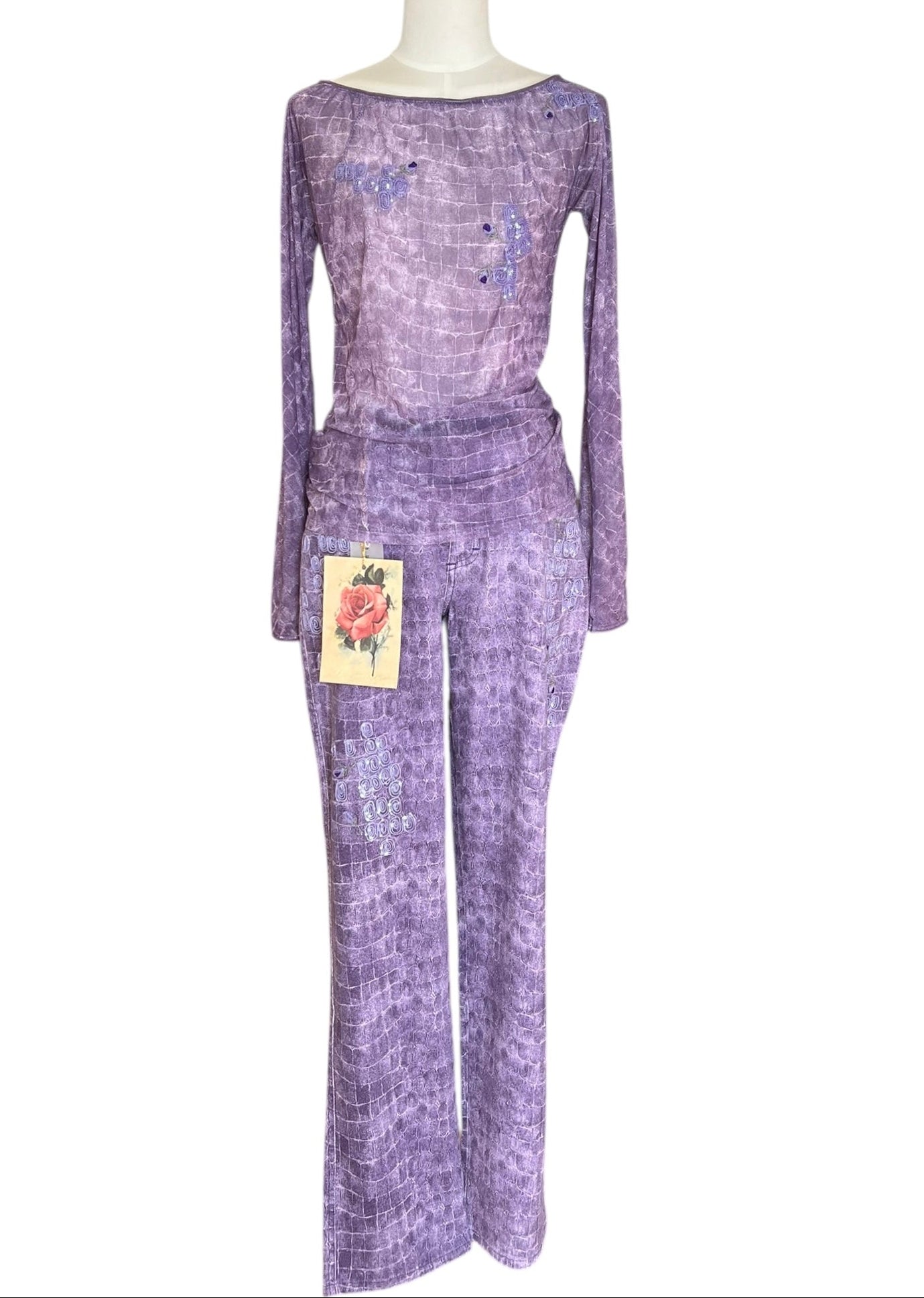 Blumarine Vintage Crocodile Print Two Piece Set – Y2K Embellished Top & Pants – Made in Italy