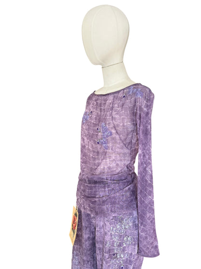 Blumarine Vintage Crocodile Print Two Piece Set – Y2K Embellished Top & Pants – Made in Italy