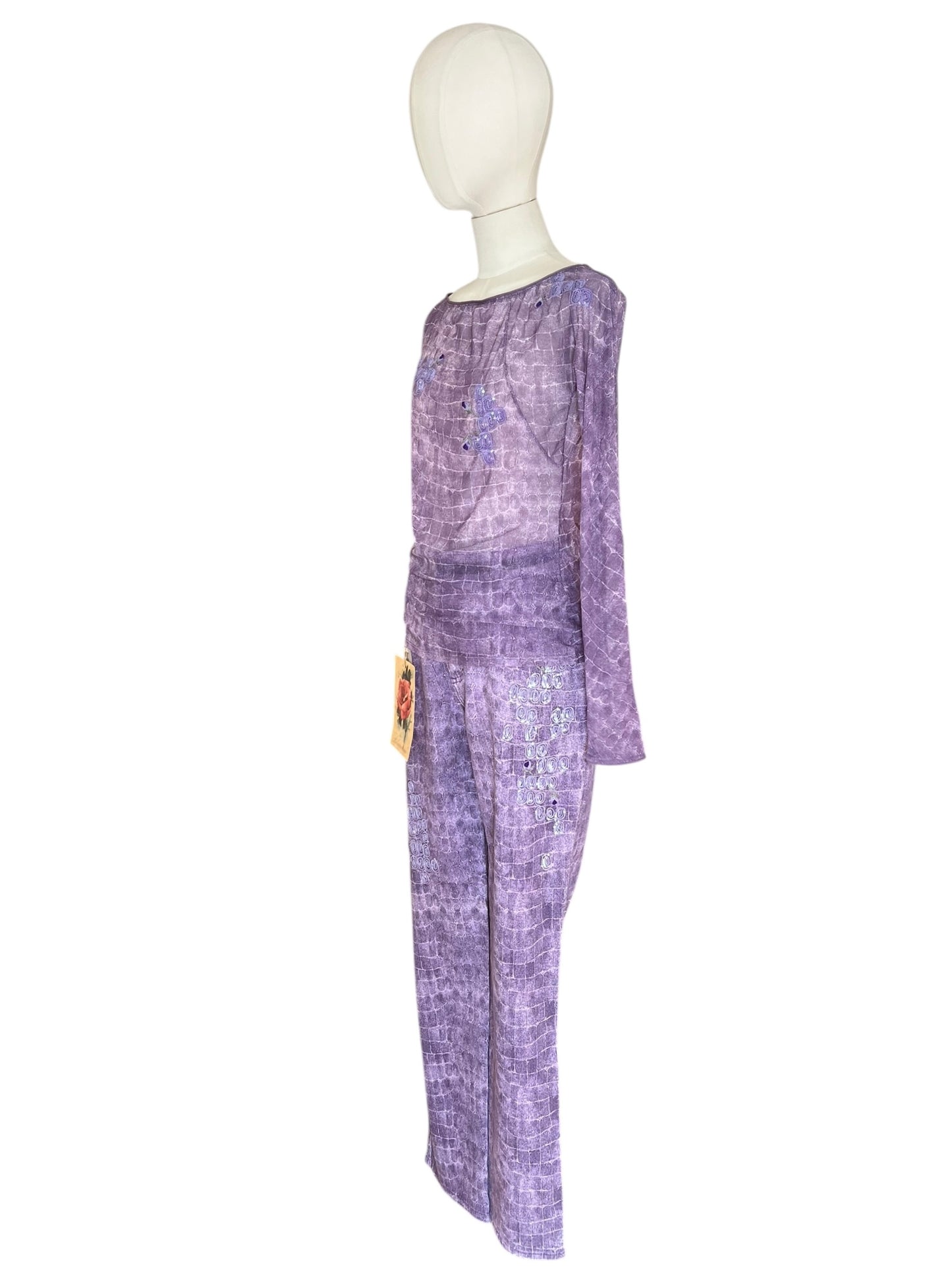 Blumarine Vintage Crocodile Print Two Piece Set – Y2K Embellished Top & Pants – Made in Italy