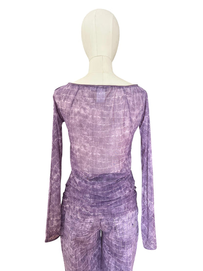 Blumarine Vintage Crocodile Print Two Piece Set – Y2K Embellished Top & Pants – Made in Italy