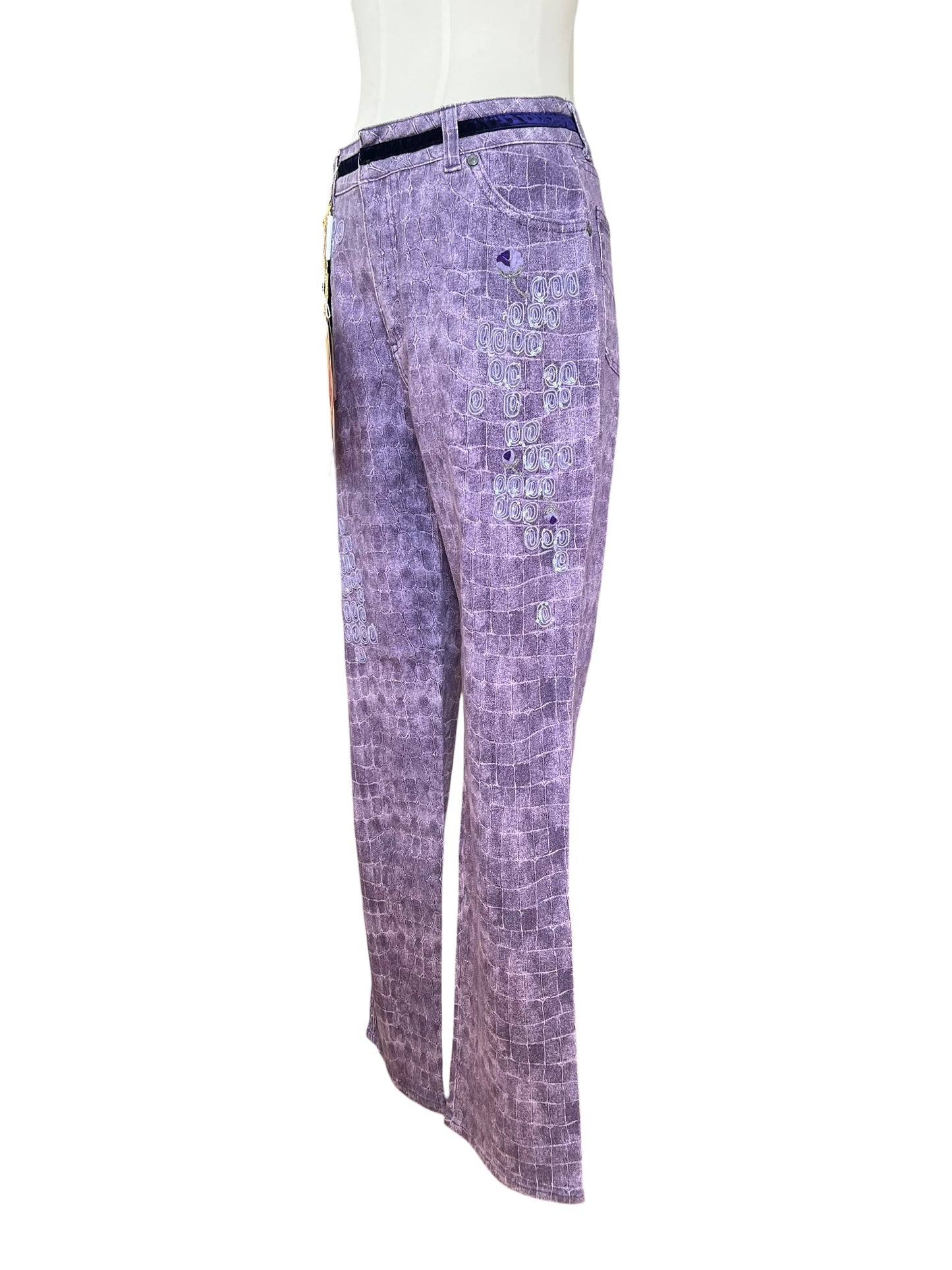 Blumarine Vintage Crocodile Print Two Piece Set – Y2K Embellished Top & Pants – Made in Italy