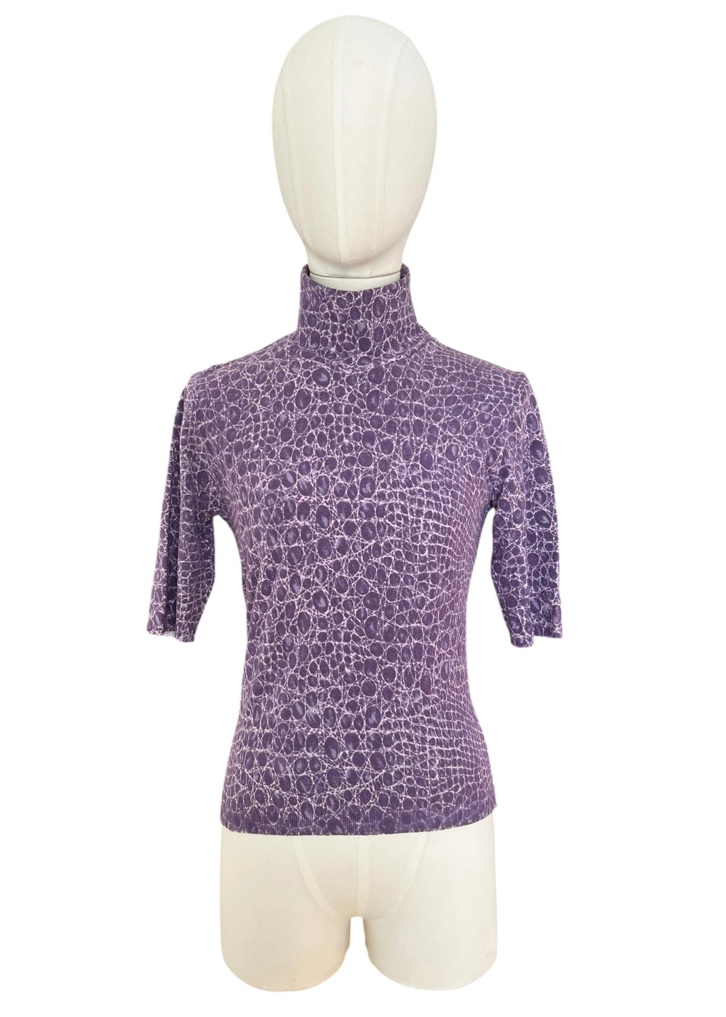 Blumarine vintage  Knit Top – Purple Croc Print Turtleneck