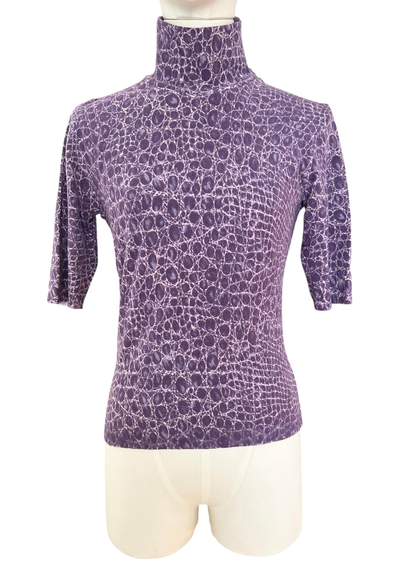 Blumarine vintage  Knit Top – Purple Croc Print Turtleneck