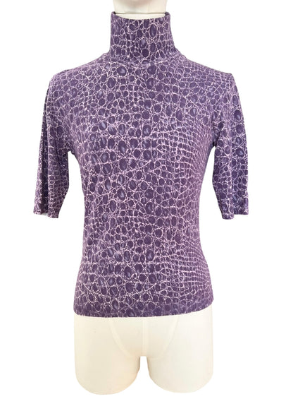 Blumarine vintage  Knit Top – Purple Croc Print Turtleneck