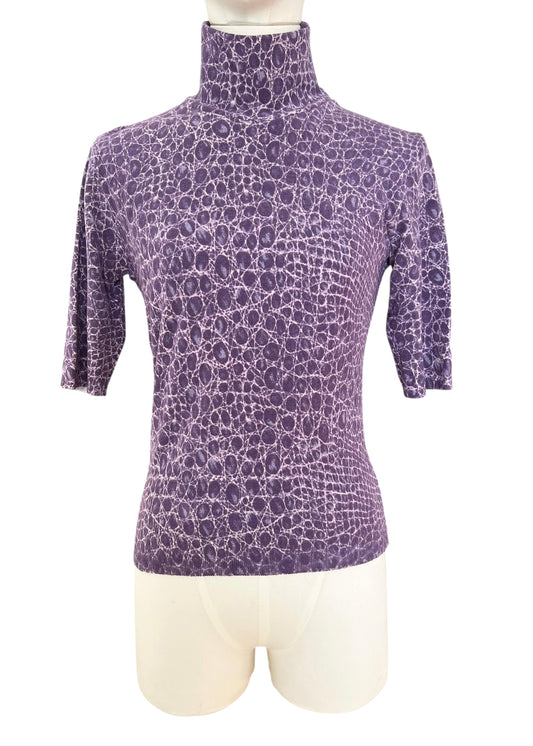 Blumarine vintage  Knit Top – Purple Croc Print Turtleneck