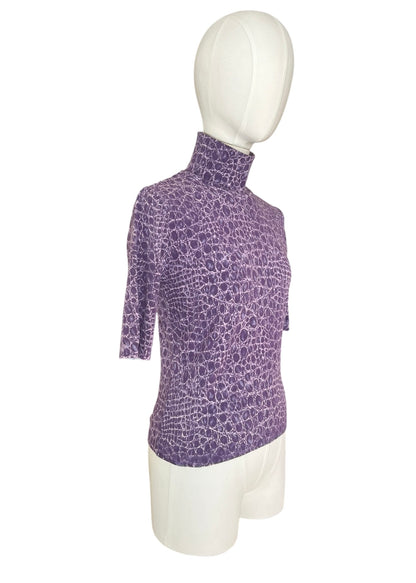 Blumarine vintage  Knit Top – Purple Croc Print Turtleneck