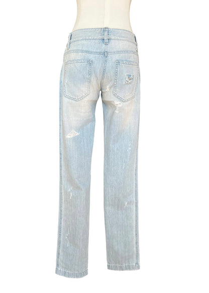 Dolce & Gabbana Vintage Crystal Embellished Jeans – Light Wash Distressed Denim with Gold & Crystal Studs – Made in Italy