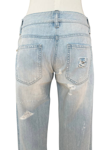 Dolce & Gabbana Vintage Crystal Embellished Jeans – Light Wash Distressed Denim with Gold & Crystal Studs – Made in Italy