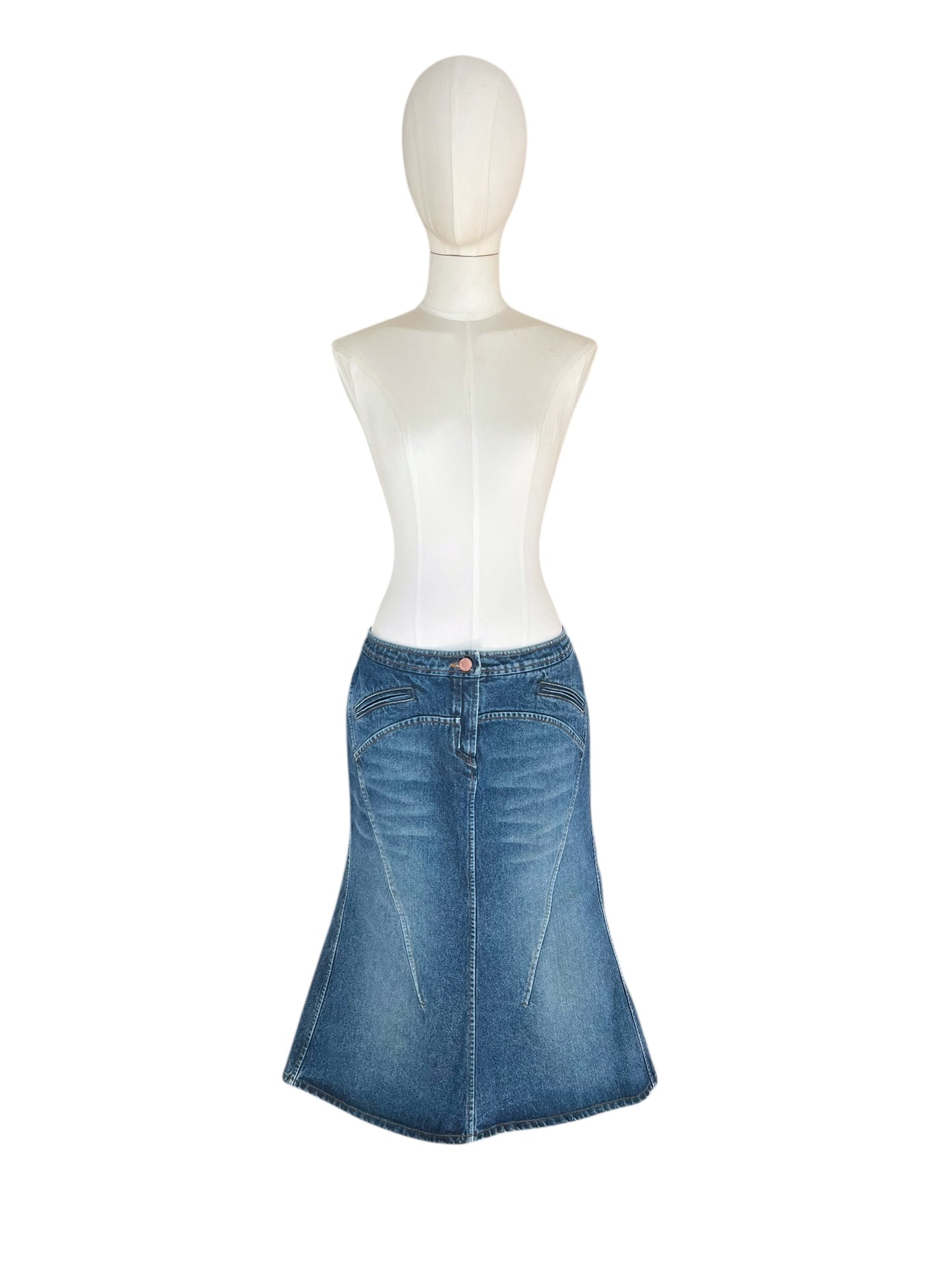 Roberto Cavalli  Denim Skirt | Y2K Low Rise Mermaid Jean Skirt