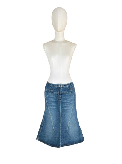 Roberto Cavalli  Denim Skirt | Y2K Low Rise Mermaid Jean Skirt