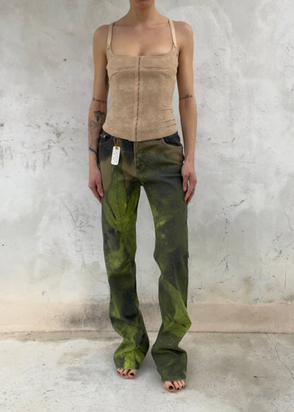 Roberto Cavall igreen  leaf printed pants