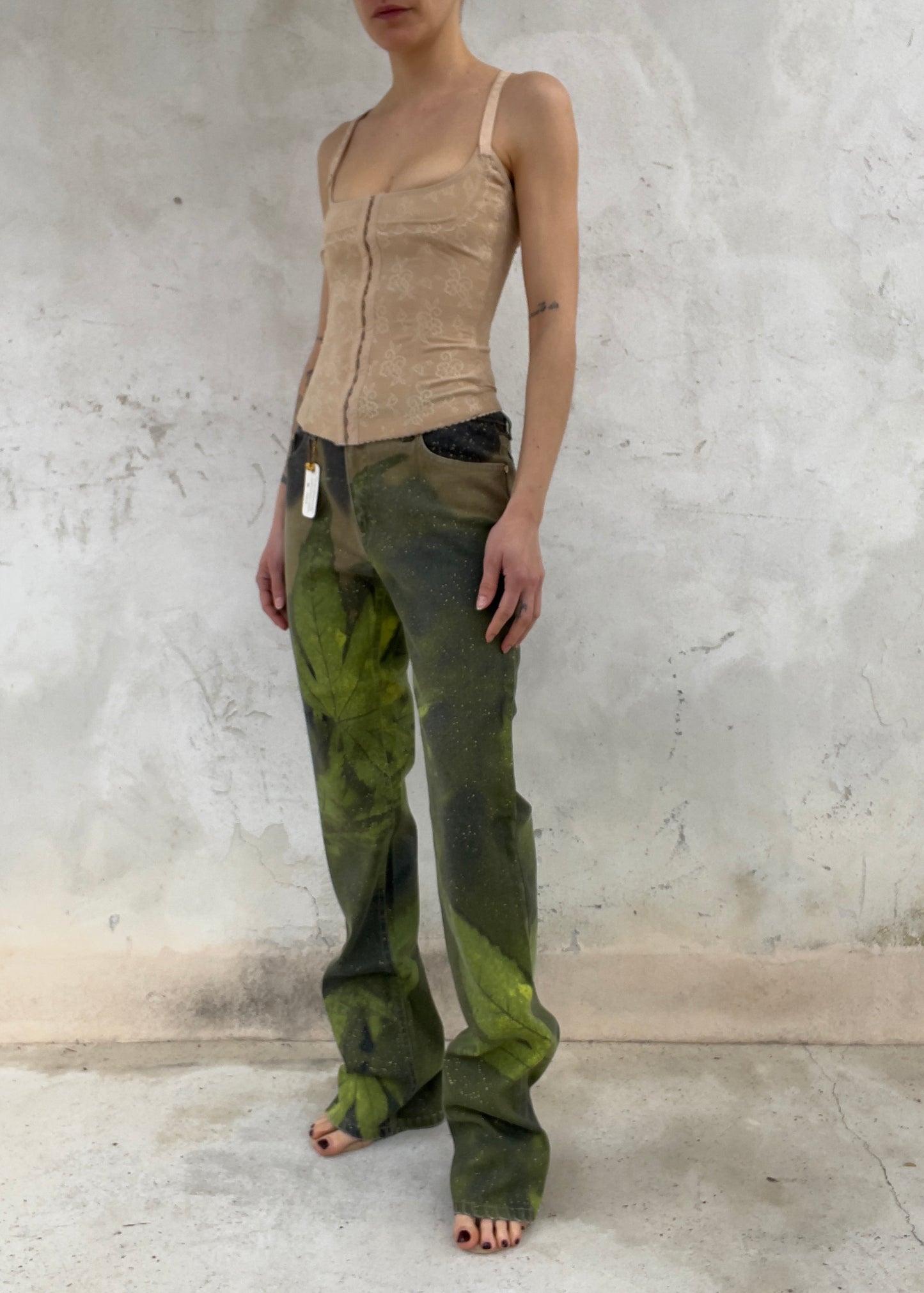 Roberto Cavall igreen  leaf printed pants