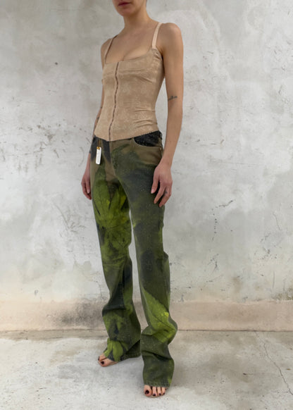 Roberto Cavall igreen  leaf printed pants