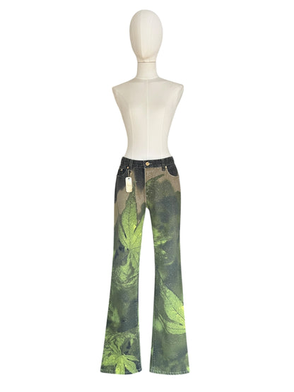 Roberto Cavall igreen  leaf printed pants