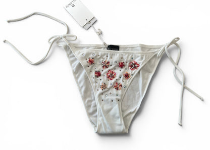 Vintage Paladini Luxury Embellished White String Bikini | Italian Designer Swimwear | Beaded Floral Bikini Set
