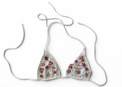 Vintage Paladini Luxury Embellished White String Bikini | Italian Designer Swimwear | Beaded Floral Bikini Set