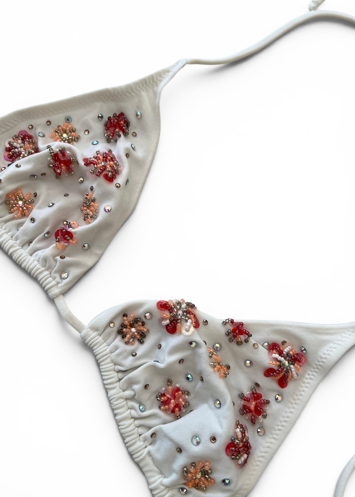 Vintage Paladini Luxury Embellished White String Bikini | Italian Designer Swimwear | Beaded Floral Bikini Set