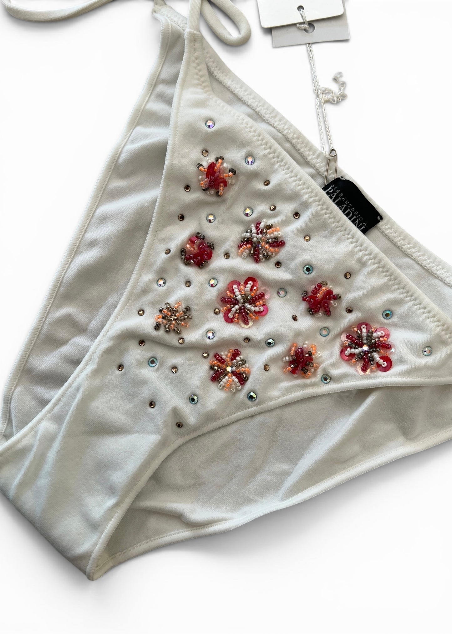 Vintage Paladini Luxury Embellished White String Bikini | Italian Designer Swimwear | Beaded Floral Bikini Set
