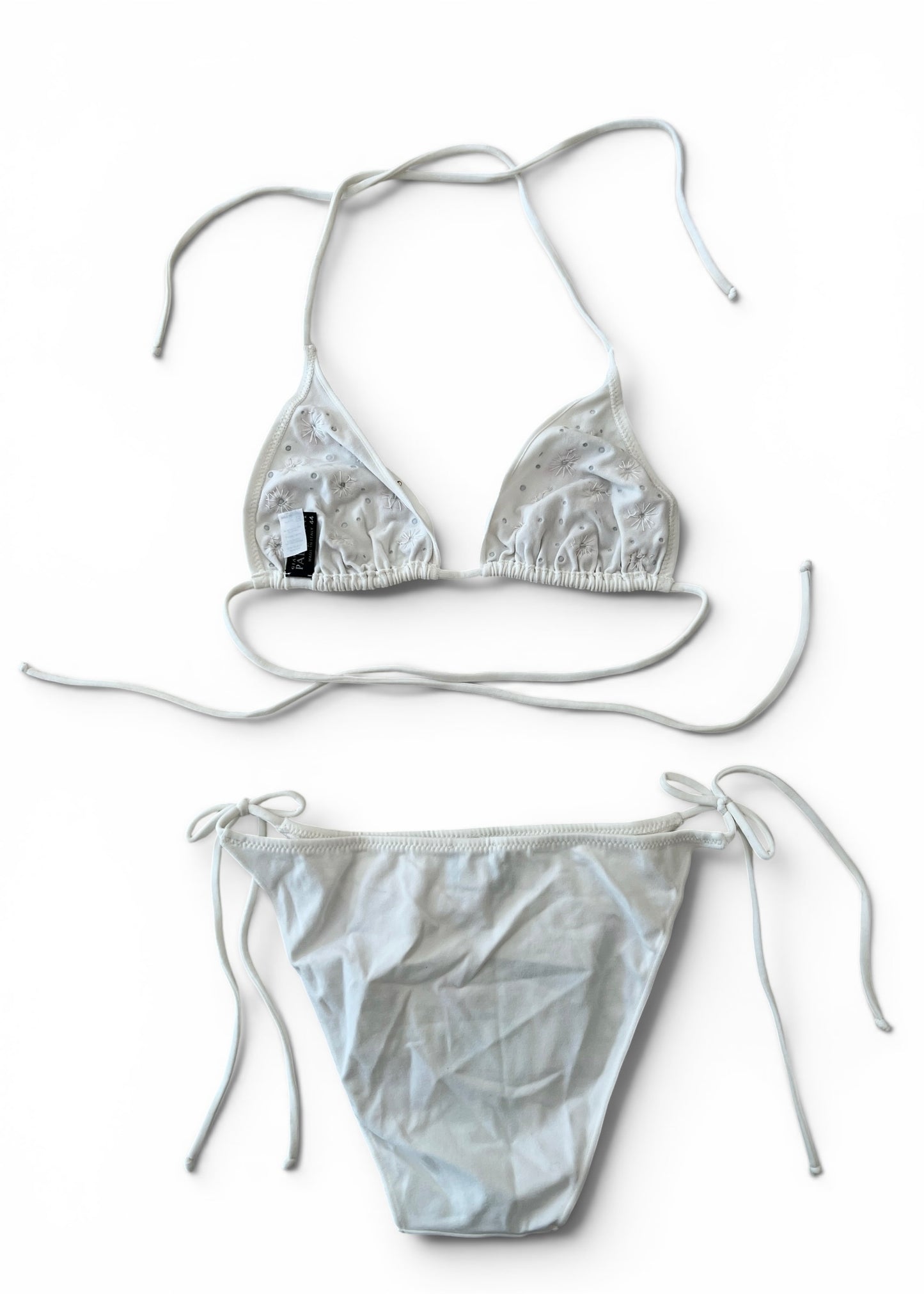Vintage Paladini Luxury Embellished White String Bikini | Italian Designer Swimwear | Beaded Floral Bikini Set