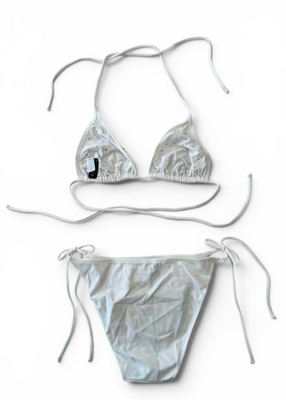 Vintage Paladini Luxury Embellished White String Bikini | Italian Designer Swimwear | Beaded Floral Bikini Set