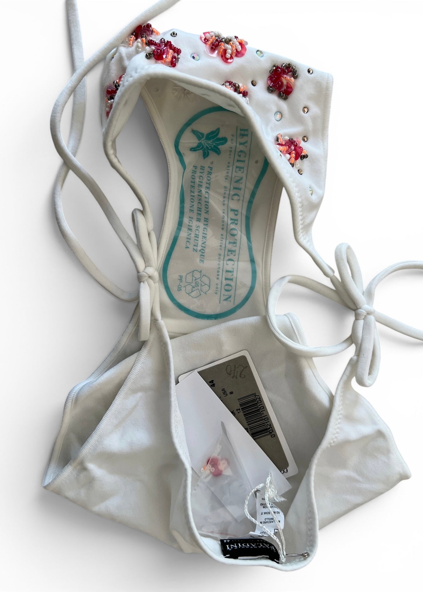 Vintage Paladini Luxury Embellished White String Bikini | Italian Designer Swimwear | Beaded Floral Bikini Set