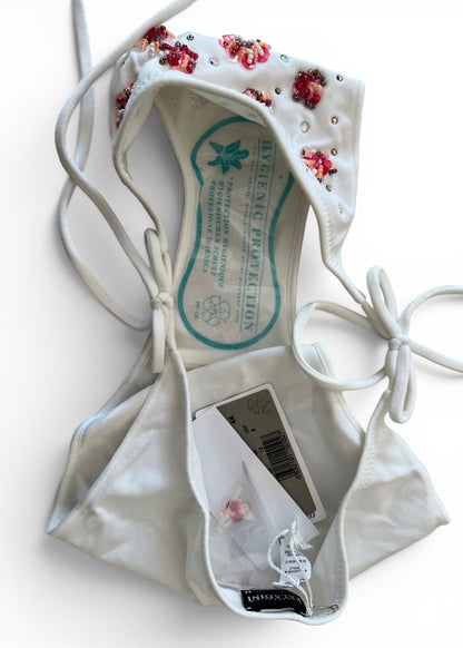 Vintage Paladini Luxury Embellished White String Bikini | Italian Designer Swimwear | Beaded Floral Bikini Set
