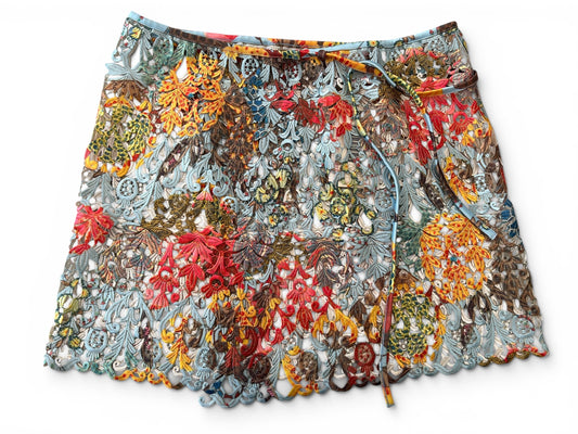 New Pin Up Stars Luxury Macramé Lace Pareo with Tags | Multicolor Floral Lace Cover Up Skirt | Y2K Resort Beachwear