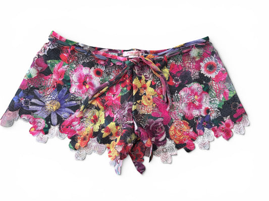 Pin Up Stars Luxury Floral Lace  Cover Up | Multicolor Macramé Beach Shorts