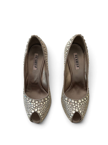 Le Silla Limited Edition 15/50 Crystal Le Silla Limited Edition 15/50 Crystal Peep Toe Pumps | Crystal Embellished High Heels Made in Italy | Luxury Bridal Shoes EU 37