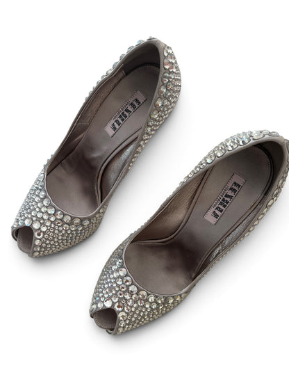 Le Silla Limited Edition 15/50 Crystal Le Silla Limited Edition 15/50 Crystal Peep Toe Pumps | Crystal Embellished High Heels Made in Italy | Luxury Bridal Shoes EU 37