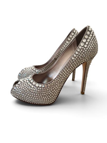 Le Silla Limited Edition 15/50 Crystal Le Silla Limited Edition 15/50 Crystal Peep Toe Pumps | Crystal Embellished High Heels Made in Italy | Luxury Bridal Shoes EU 37