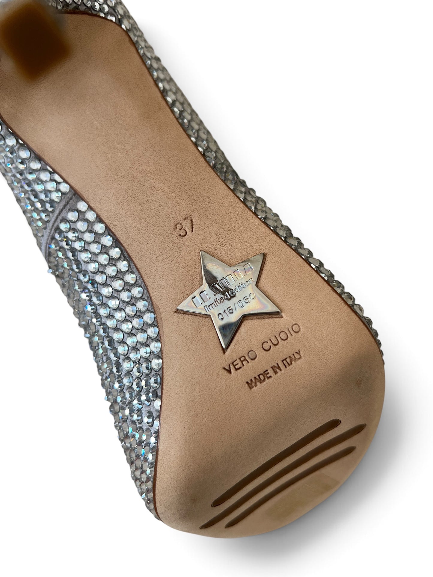 Le Silla Limited Edition 15/50 Crystal Le Silla Limited Edition 15/50 Crystal Peep Toe Pumps | Crystal Embellished High Heels Made in Italy | Luxury Bridal Shoes EU 37