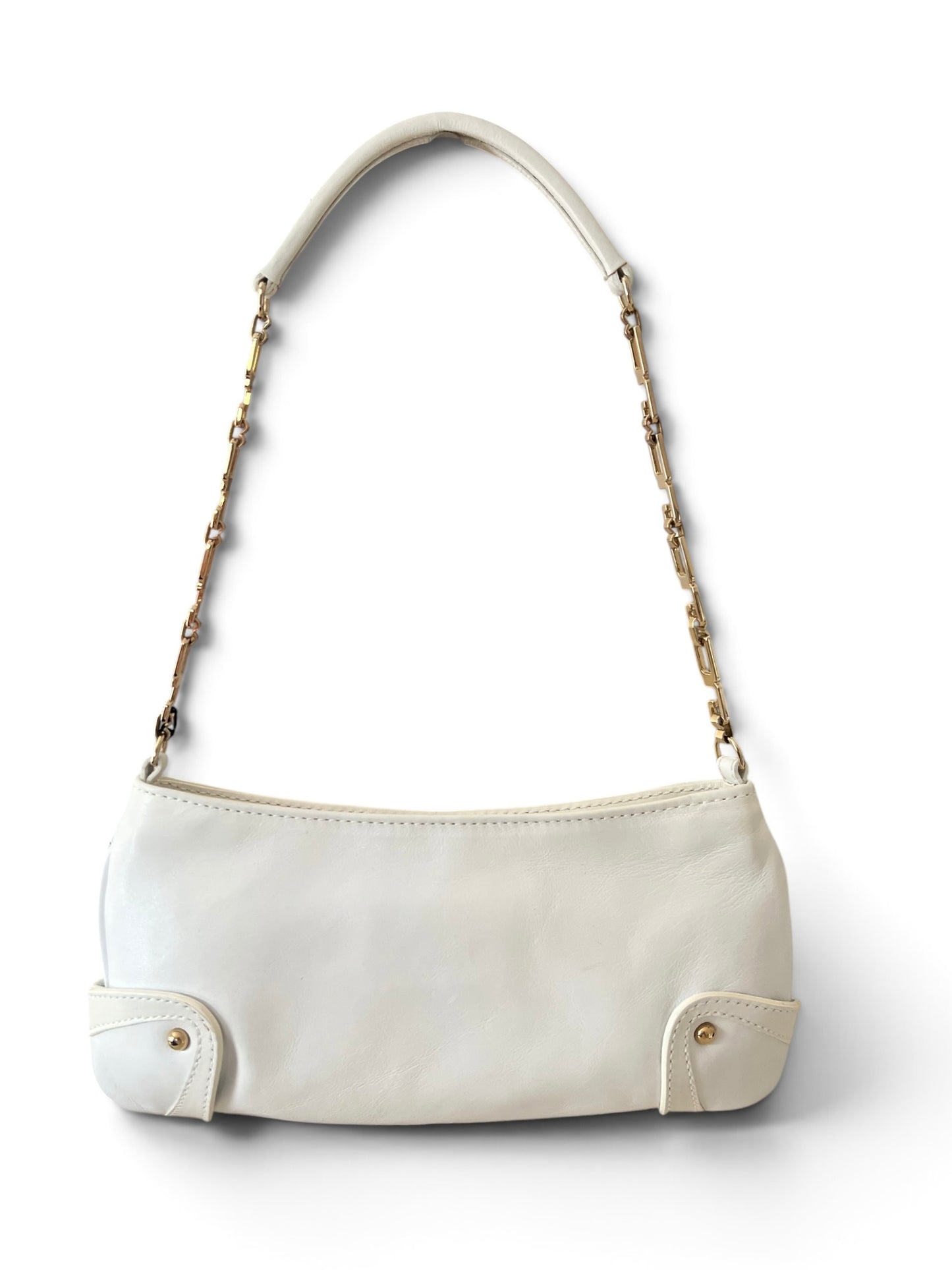 Dolce & Gabbana Vintage White Leather Jewel Bag | Borsa in Pelle Bianca con Pietre Turchesi, Cristalli e Manico Catena Oro
