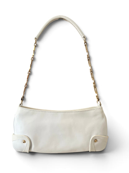 Dolce & Gabbana Vintage White Leather Jewel Bag | Borsa in Pelle Bianca con Pietre Turchesi, Cristalli e Manico Catena Oro