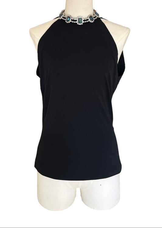 Dolce & Gabbana AW2001 Black Halter Jewel Neck Top Crystal Choker Archive Y2K Vintage