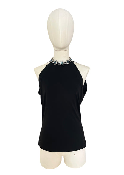 Dolce & Gabbana AW2001 Black Halter Jewel Neck Top Crystal Choker Archive Y2K Vintage