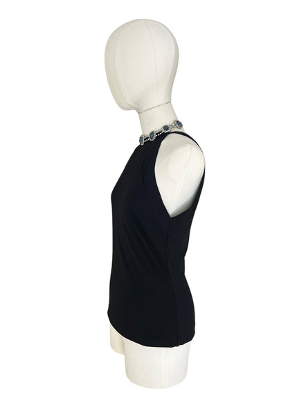 Dolce & Gabbana AW2001 Black Halter Jewel Neck Top Crystal Choker Archive Y2K Vintage