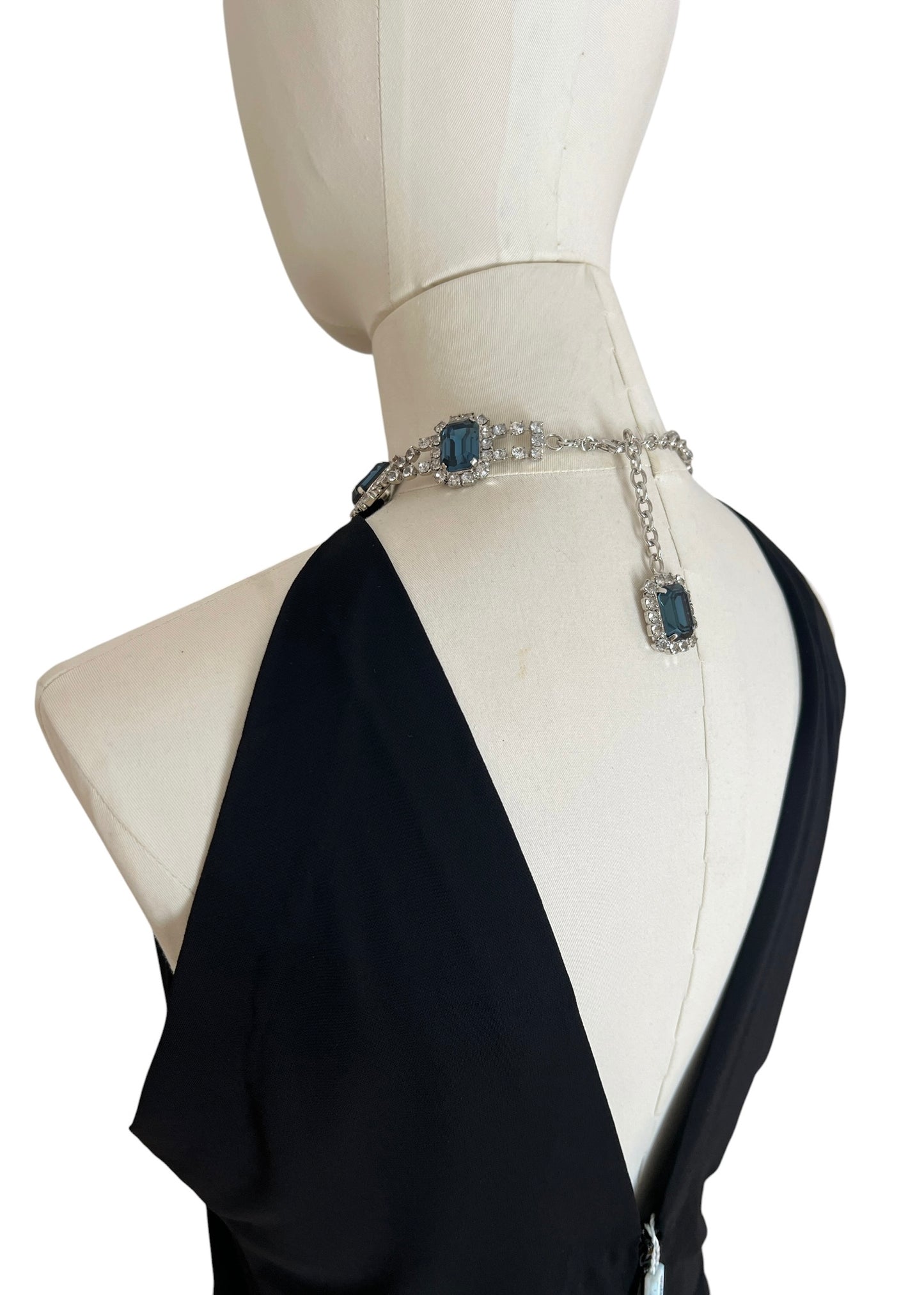 Dolce & Gabbana AW2001 Black Halter Jewel Neck Top Crystal Choker Archive Y2K Vintage