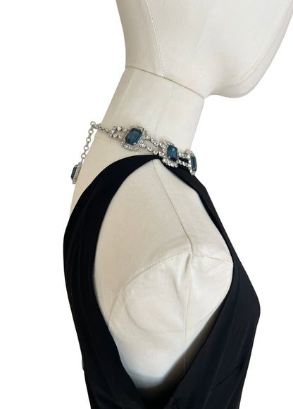 Dolce & Gabbana AW2001 Black Halter Jewel Neck Top Crystal Choker Archive Y2K Vintage