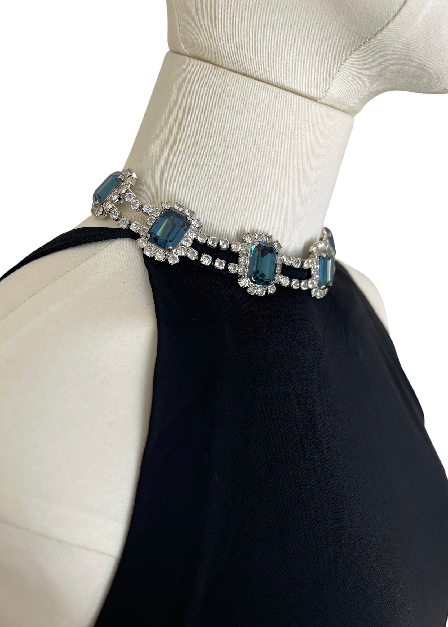 Dolce & Gabbana AW2001 Black Halter Jewel Neck Top Crystal Choker Archive Y2K Vintage