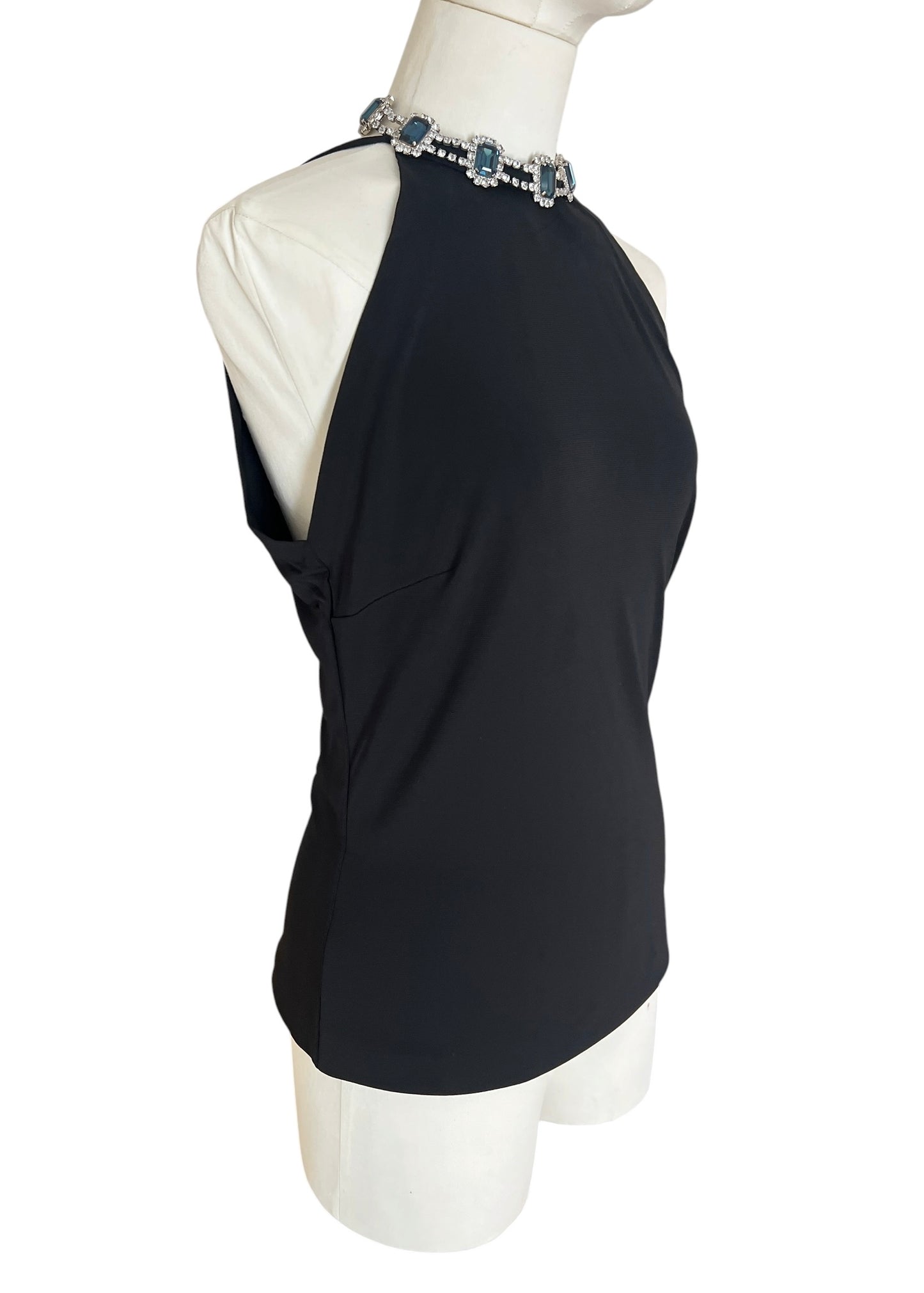 Dolce & Gabbana AW2001 Black Halter Jewel Neck Top Crystal Choker Archive Y2K Vintage