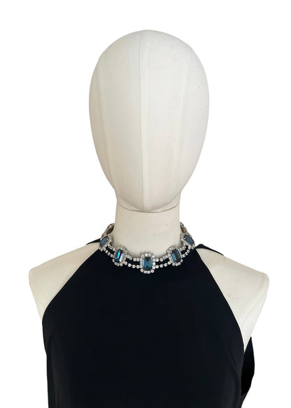 Dolce & Gabbana AW2001 Black Halter Jewel Neck Top Crystal Choker Archive Y2K Vintage