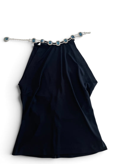 Dolce & Gabbana AW2001 Black Halter Jewel Neck Top Crystal Choker Archive Y2K Vintage