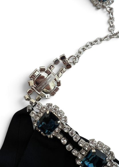 Dolce & Gabbana AW2001 Black Halter Jewel Neck Top Crystal Choker Archive Y2K Vintage