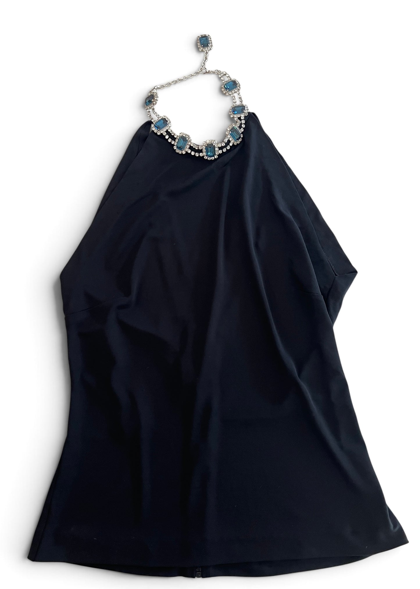 Dolce & Gabbana AW2001 Black Halter Jewel Neck Top Crystal Choker Archive Y2K Vintage