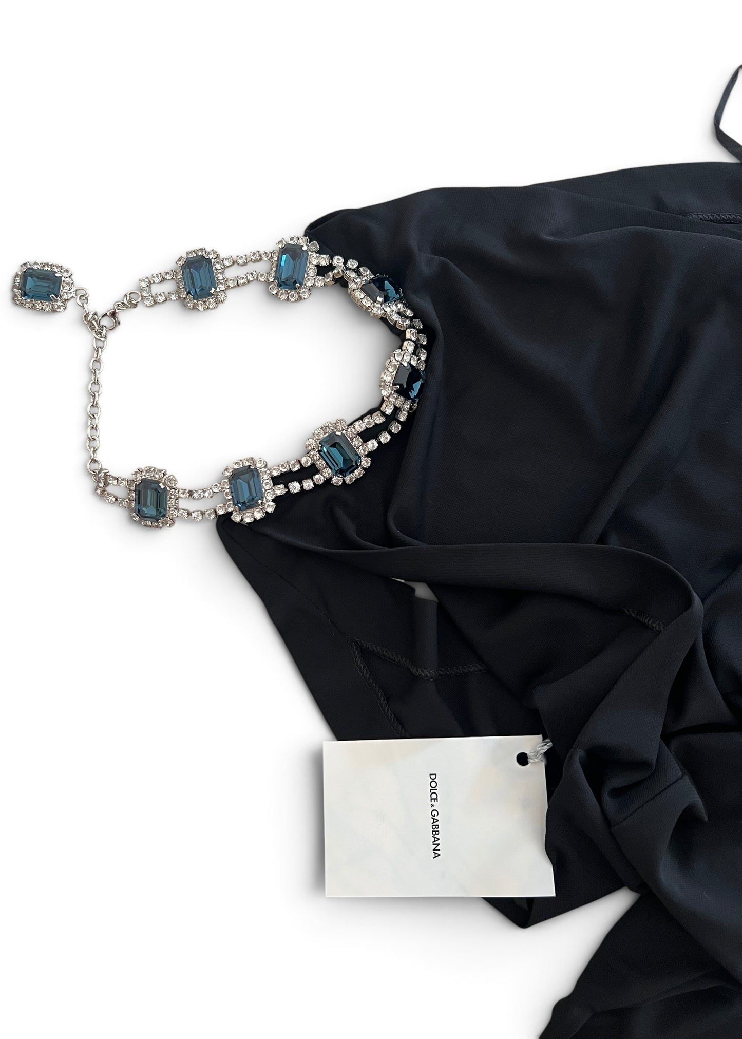 Dolce & Gabbana AW2001 Black Halter Jewel Neck Top Crystal Choker Archive Y2K Vintage