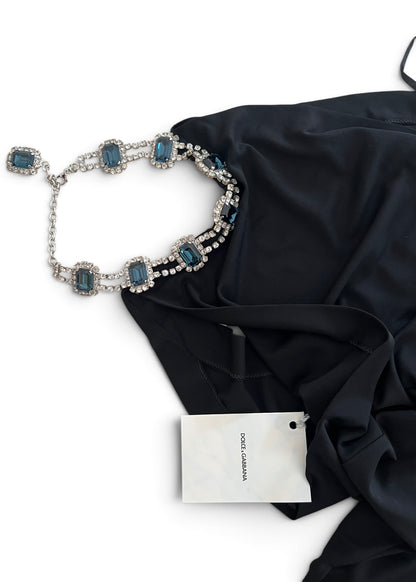 Dolce & Gabbana AW2001 Black Halter Jewel Neck Top Crystal Choker Archive Y2K Vintage