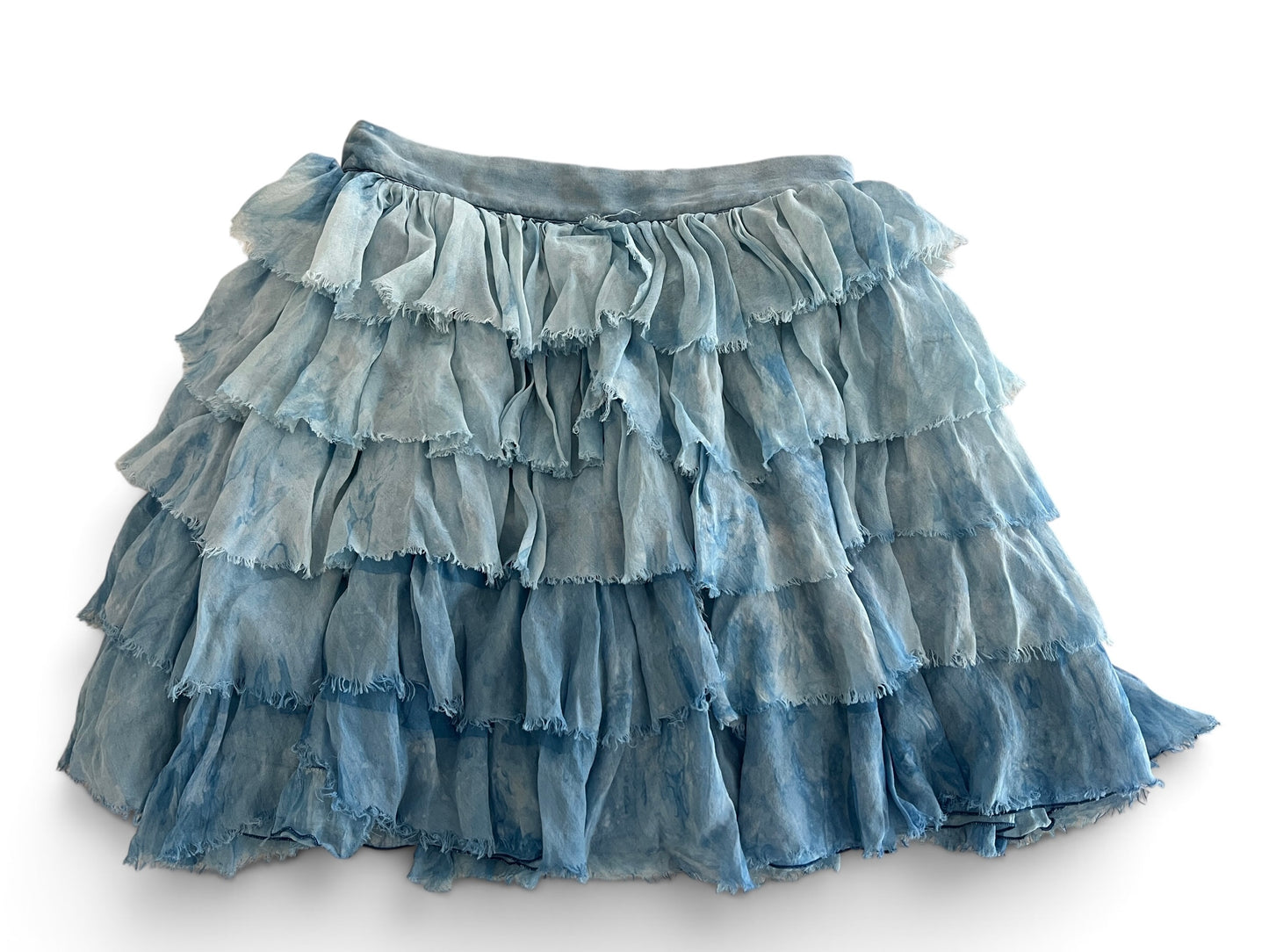 Dolce & Gabbana Blue Ruffle Silk Mini Skirt